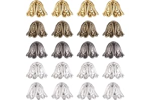 Fashewelry 100pcs Tibetan Style Flower Bead Cap 15x11mm Mixed Color Alloy Vintage Loose Spacer Beads Bali Style Carved for Bracelet Necklace Earrings Jewelry Making Hole: 2mm