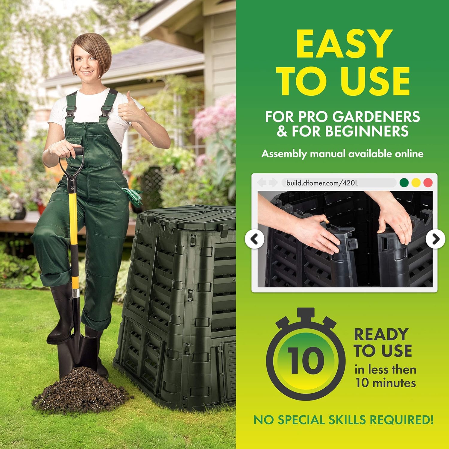 Garden Composter Bin Made from Recycled Plastic – 110 Gallon (420L) Large Compost Bin - Create Fertile Soil with Easy Assembly, Lightweight, Aerating Outdoor Compost Box – by D.F. Omer : Garden & Outdoor