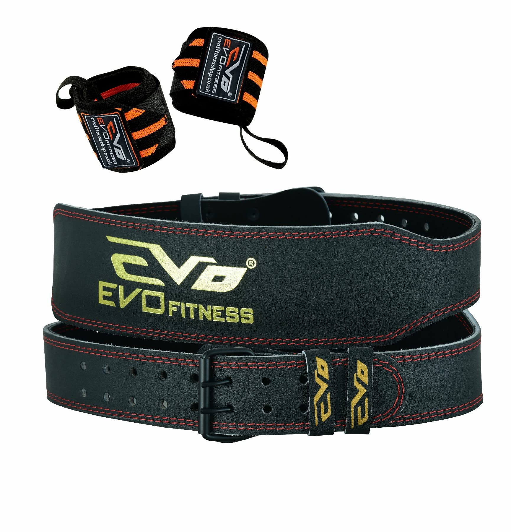 EVO Fitness 4” Matte Black Weight Lifting Belt With 18" Wrist Straps Gym Cowhide Leather Padded Lumbar Back Support Powerlifting Bodybuilding Workout Training Men Women (Black, X-Large)
