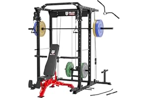 MAJOR LUTIE Power Cage, PLM03 1400 lbs Multi-Function Power Rack with Adjustable Cable Crossover System and More Training Attachment