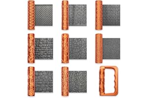 Leriton 9 Pcs Clay Texture Roller Set with Handle, 8-Pattern 3D-Printed Miniature Terrain Texture Rollers for Clay, Miniatures, Tabletop, Pottery