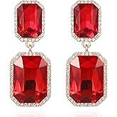 VANGETIMI Vintage Rhinestone Statement Earrings Fancy Big Crystal Rectangle Drop Dangle Earrings Evening Prom Pageant Jewelry Earrings for Women