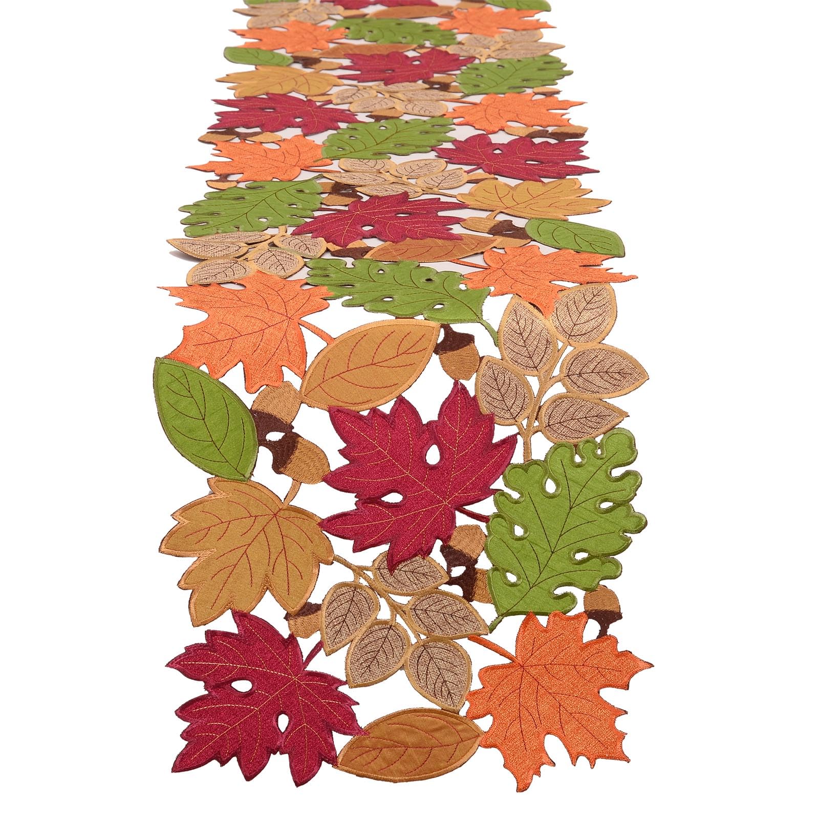 Simhomsen Embroidered Fall Autumn Thanksgiving Multi-Color Leaves Table Runner (14 × 88 inches)