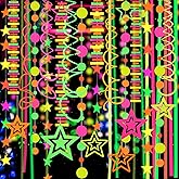 540feet Paper UV Neon Garland Neon Streamers Glow in The Dark Neon Party Supplies and Decorations Glow in The Dark Streamers Blacklight Reactive Fluorescent Black Light Party Kit for Birthday Wedding