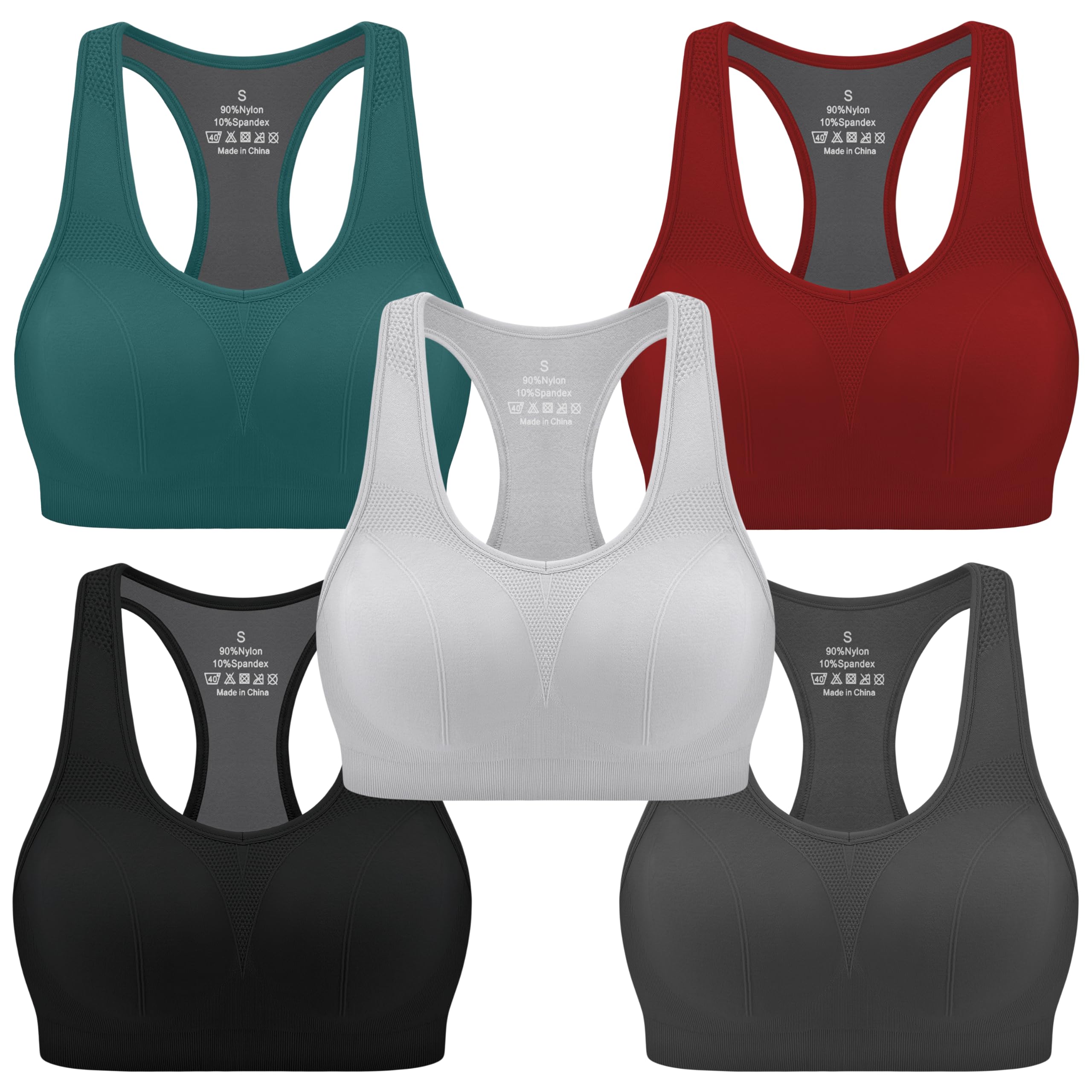 MIRITY Women Racerback Sports Bras - High Impact Workout Gym Activewear Bra Pack of 5 Image