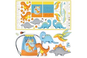 Sewing kit for Kids Beginners (age 14+) ✦ DIY Craft for Girls & Boys ✦ Cut & Sew Fabric Panel dinosaur (Dino Friends)