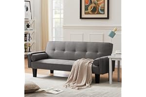 Recaceik Modern Futon Sofa Bed, Convertible Folding Sofa Couch LoveSeat Couch Living Room Folding Sleeper with 2 Pillows Furniture for Small Apartment, Space, Home