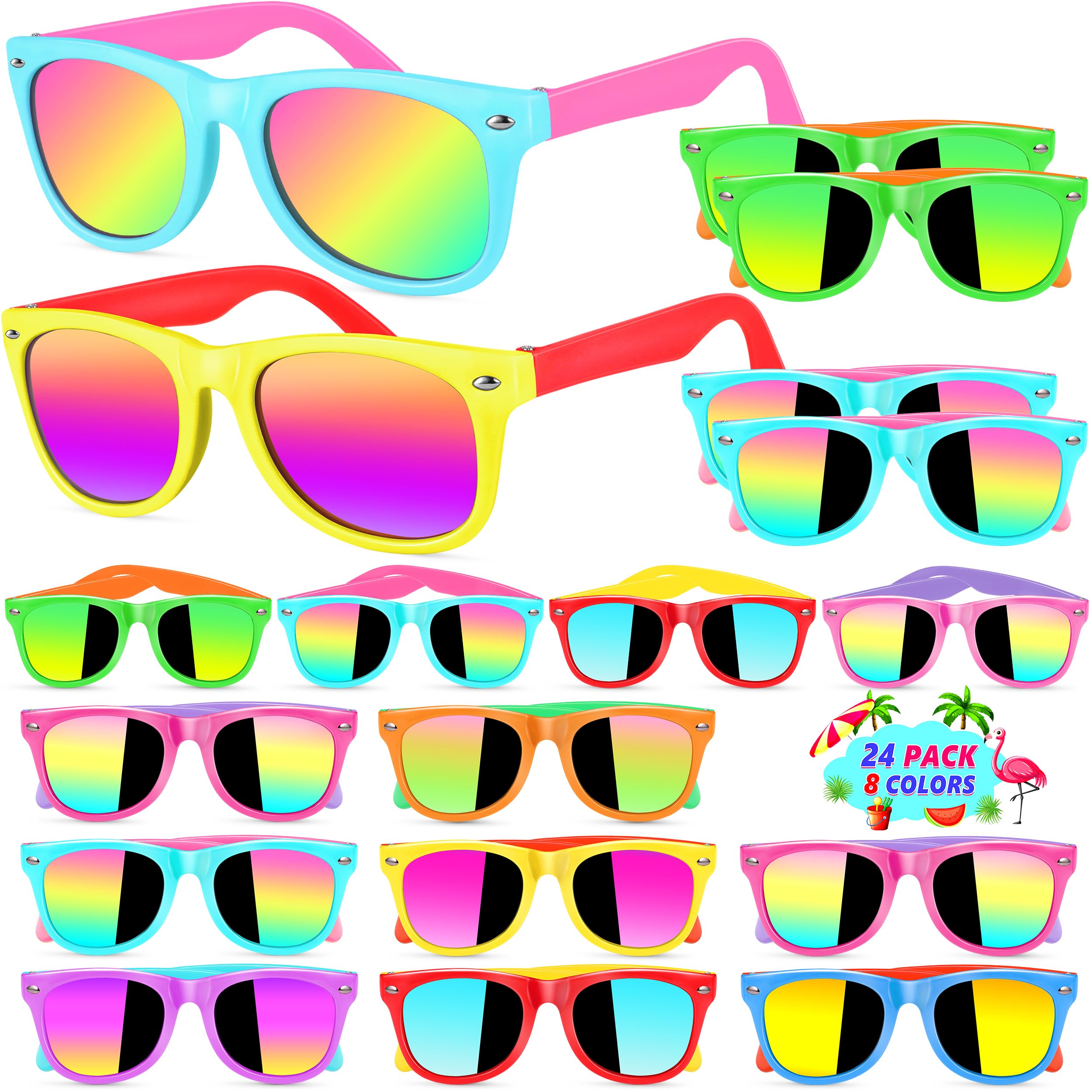 GIFTINBOX Kids Sunglasses Party Favors for Boys & Girls,Neon Toddler Sunglasses bulk with UV400 Protection, Pool Beach Party Favors, Goodie Bags Stuffers for Birthday Party -24pack
