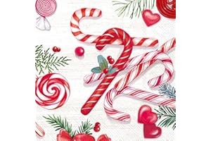 IHR Ideal Home Range Party Napkins Disposable 3-Ply Paper Lunch Napkin Pack, 6.5" x 6.5", Candy Canes, 20-Count
