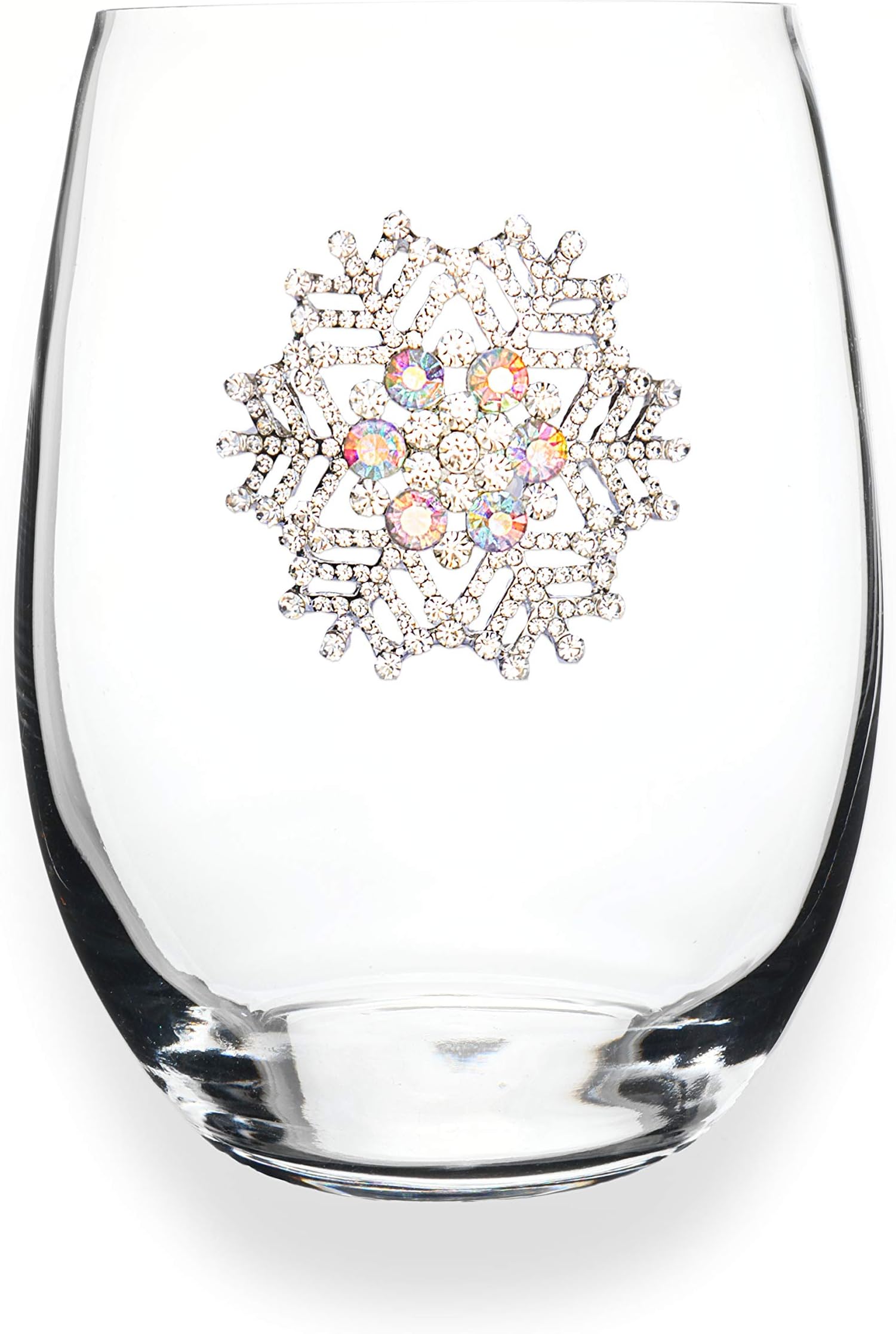 THE QUEENS' JEWELS Snowflake Jeweled Stemless Wine Glass - Unique Gift for Women, Birthday, Cute, Fun, Holiday, Not Painted, Decorated, Bling, Bedazzled, Rhinestone