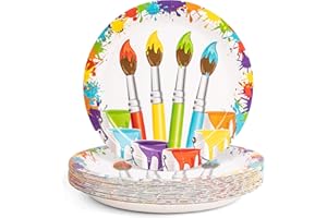 DECORLIFE Art Party Plates for 30 Guest, 9 Inch Paper Plates for Kids Art Party Decorations
