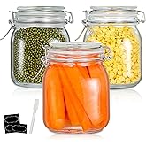 YEBODA 32oz Food Storage Canister Glass Jars with Clamp Airtight Lids and Silicone Gaskets for Multi-Purpose Kitchen Containers - Clear Square (3 Pack)