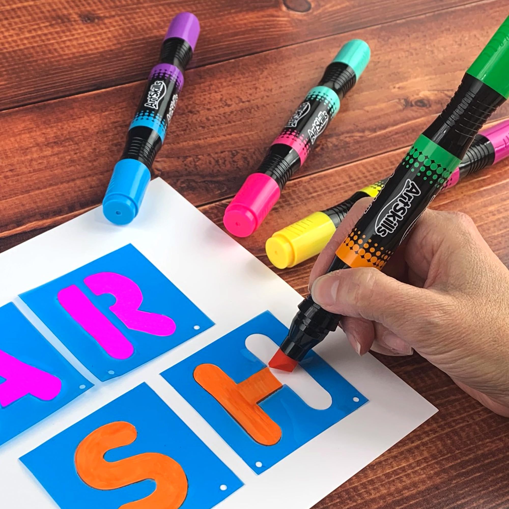 ArtSkills Jumbo Poster Markers for Kids, Neon Chisel Tip Markers, Dual-Tips, 8 Neon Colors, 4ct