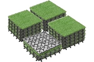 PrimeZone 27 Packs Interlocking Artificial Grass Tiles - 12"x12" Turf Outdoor Indoor Fake Grass Deck Flooring Set for Patio, Balcony, Backyard