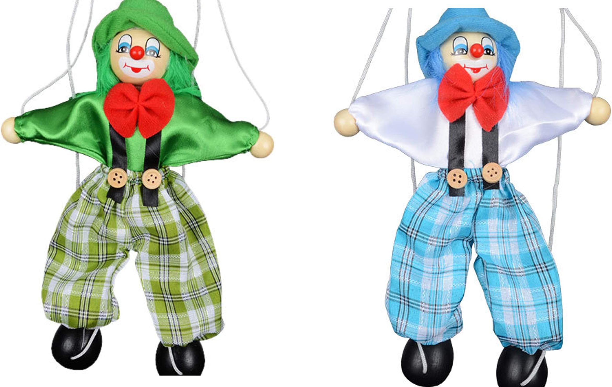 SPARIK ENJOY 2 Packs Clown Hand Marionette Puppet Children's Wooden Marionette Toys Colorful Marionette Puppet Doll Parent-Child Interactive Toys- Green and Blue
