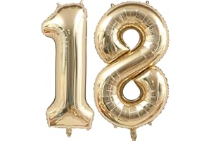 BBPOOL Champagne Gold 18 Balloon Number,40 Inch Light Gold 18 Balloons Big Foil Mylar Helium Number 18 Balloon for Birthday Party Anniversary Decorations