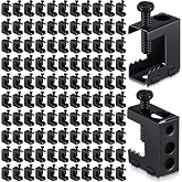 Tandefio 100 Pcs 1/4"-20 Spring Steel Beam Clamps Metal Beam Hanger, Black | Bolt on Clamp for Installation on Beams 1/4" and 3/8" Threaded Rod, S Hooks Bridle Rings for Pipe Cable Woodworking Tool