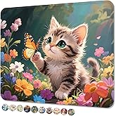 Niniubye Mouse Pad, Cute Mouse Mat, 10" x 8", Colorful Flower Cat | Square Waterproof Gaming Computer Mat, Textured Top, Stitched Edges, Non-Slip Rubber Base for Office Home Laptop Keyboard