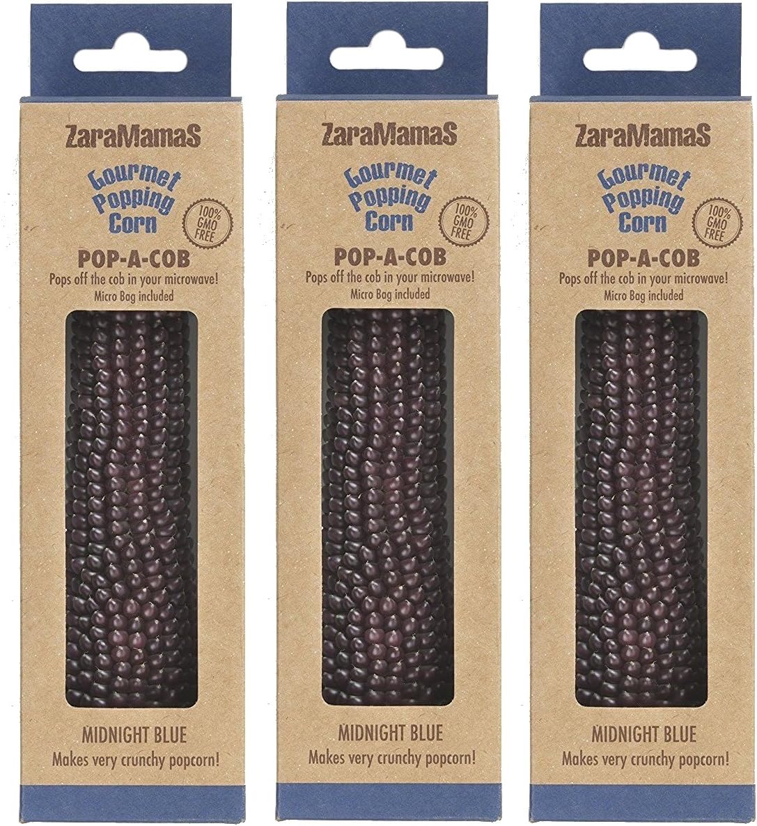 ZaraMama Gourmet Popcorn/Popping Corn - Pop-A-Cob - Microwave Popcorn (Midnight Blue, 3 x 90g)