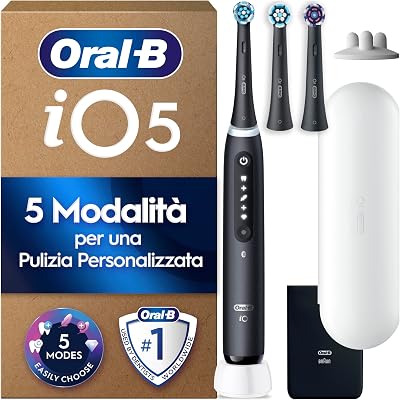 iO 5 Spazzolino Elettrico, con 3 Testina di Ricambio, Custodia, Nero