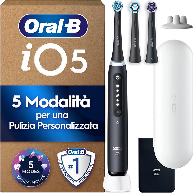 iO 5 Spazzolino Elettrico, con 3 Testina di Ricambio, Custodia, Nero