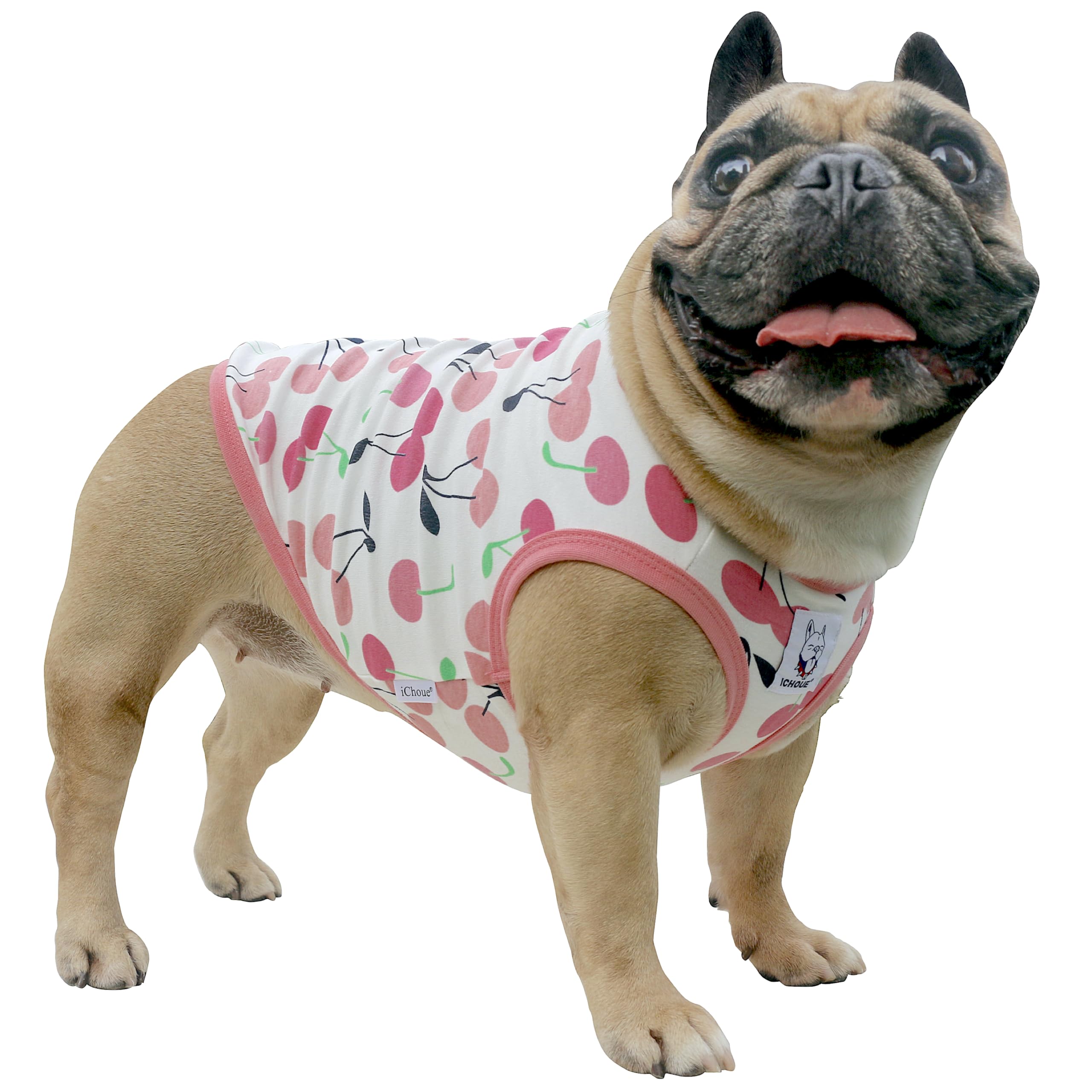 iChoue English Bulldog Cartoon T Shirts Cute Clothes for Medium Large Dogs Vest Tank Tops Terrier Pitbull Cherry - XLarge