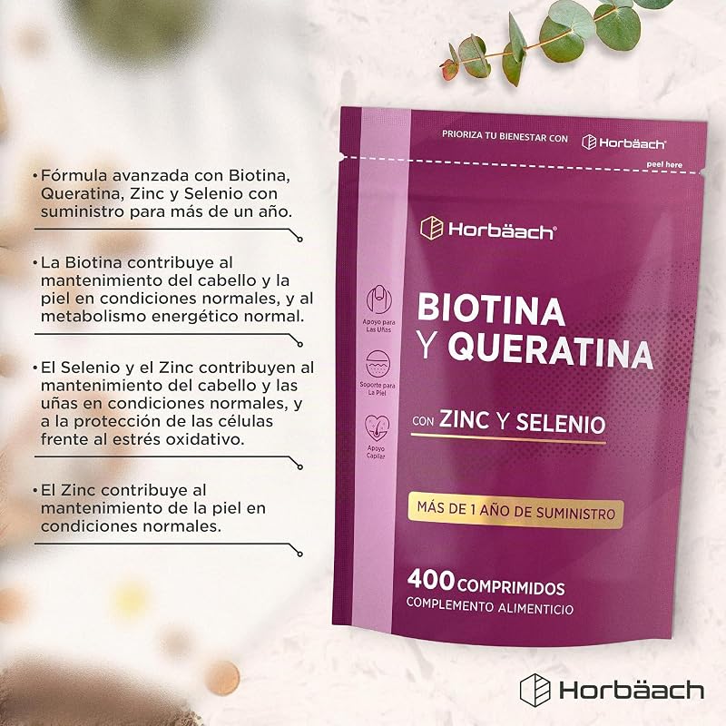 Biotina Max con Keratina Zinc y Selenio - + de 1 Año de Suministro