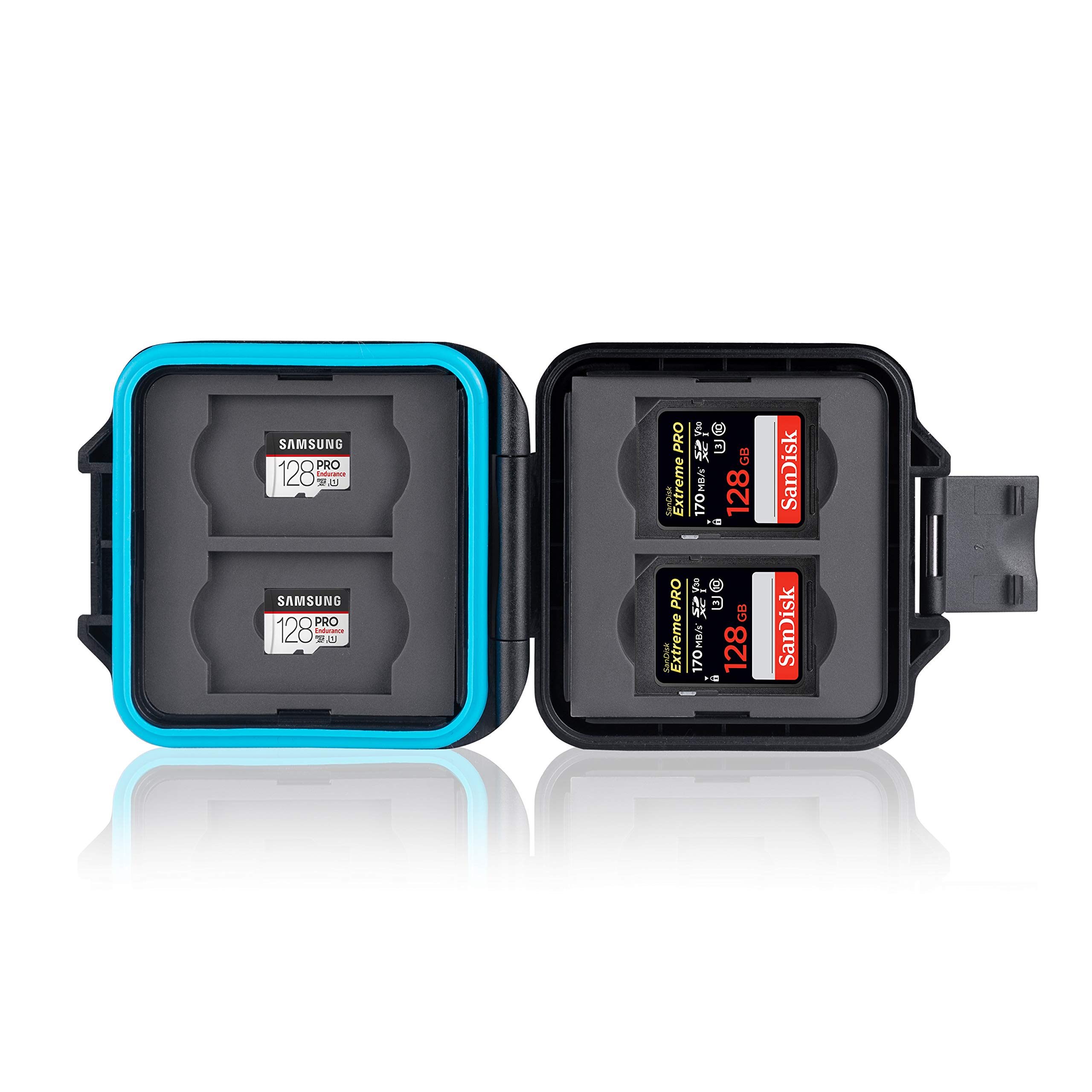 Ares Foto Memory card protective case • Memory card case • Card case • Case for 4 SD cards and 4 Micro SD and Sim cards • Includes carry cord and sim needle