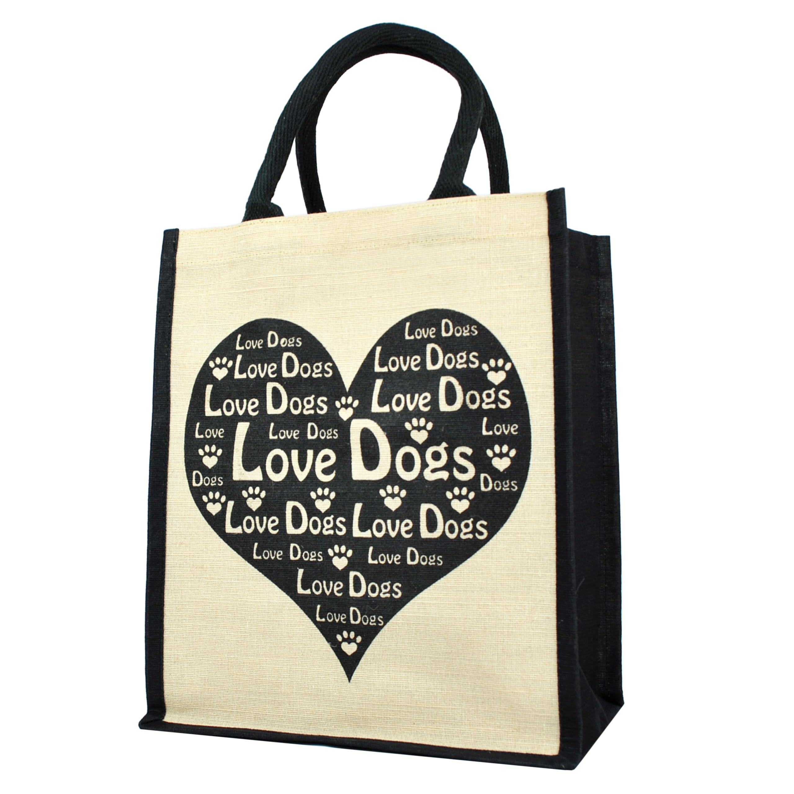 Just Perfect Wines Love Dogs Shopping Bag with Removable Divider - Jute Juco Cotton