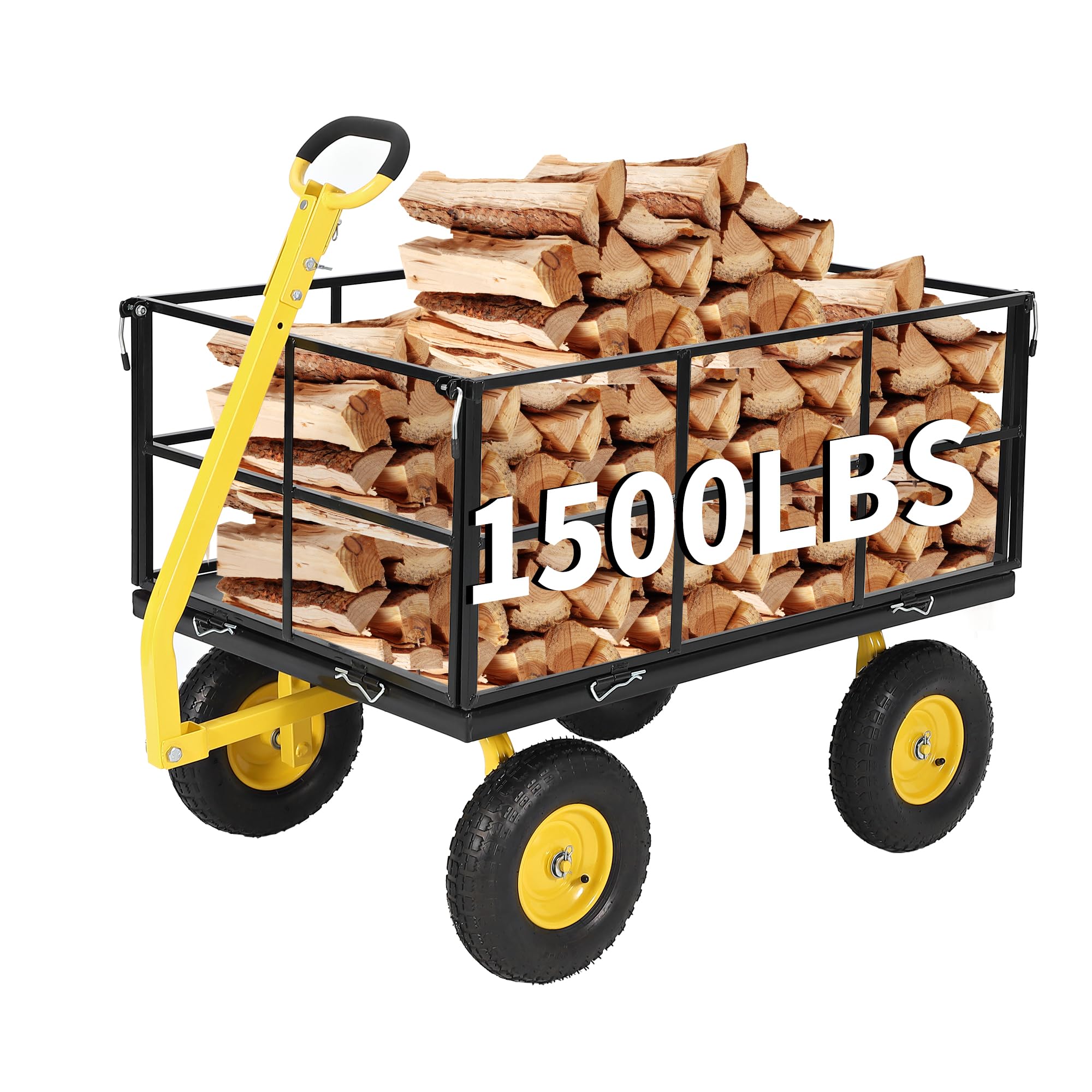 Photo 1 of ***MISSING PIECES -SELLING AS PARTS  ONLY*** Heavy Duty 1500 Lbs Capacity Mesh Steel Garden Cart Folding Utility Wagon with Removable Sides, Garden Cart on Wheels for Gardening Soil, Tools, and Plant Transport  ***SOME MISSING PARTS, SCUFFS/SCRATCHES, BOX