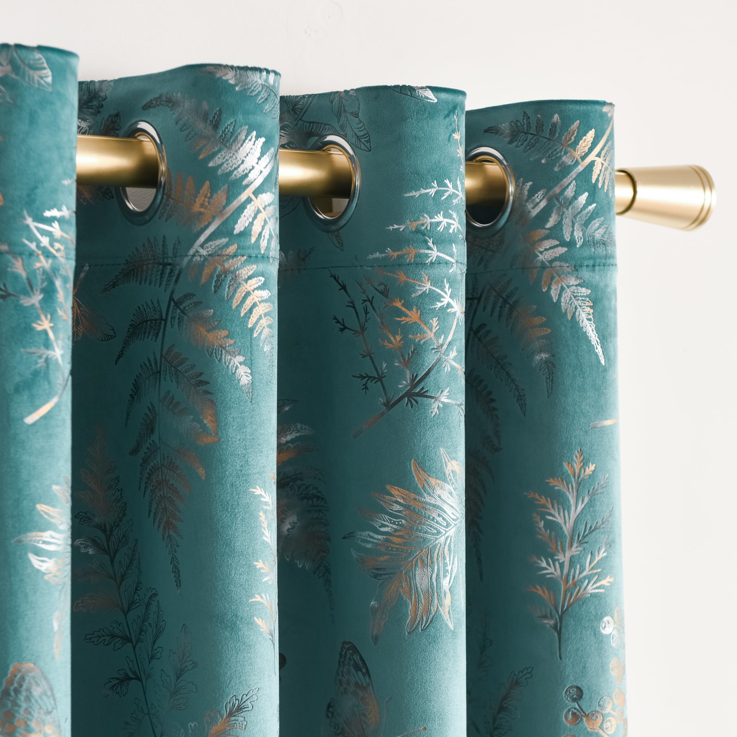 Photo 1 of SMILETIME Lake Blue Velvet Curtains Thermal Insulated Soft Privacy Noise Reducing Light Filtering Leaf & Butterfly Pattern Velvet Drapes with Grommet for Living Room, W52 x L108, 2 Panels