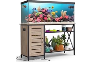 WARCAT 55-75 Gallon Aquarium Stand, Fish Tank Stand, Support up to 1200 lbs, 52" L x 19.68" W Tabletop, Built-In Power Outlet, Dual Storage Cabinets and Shelves (Oak)