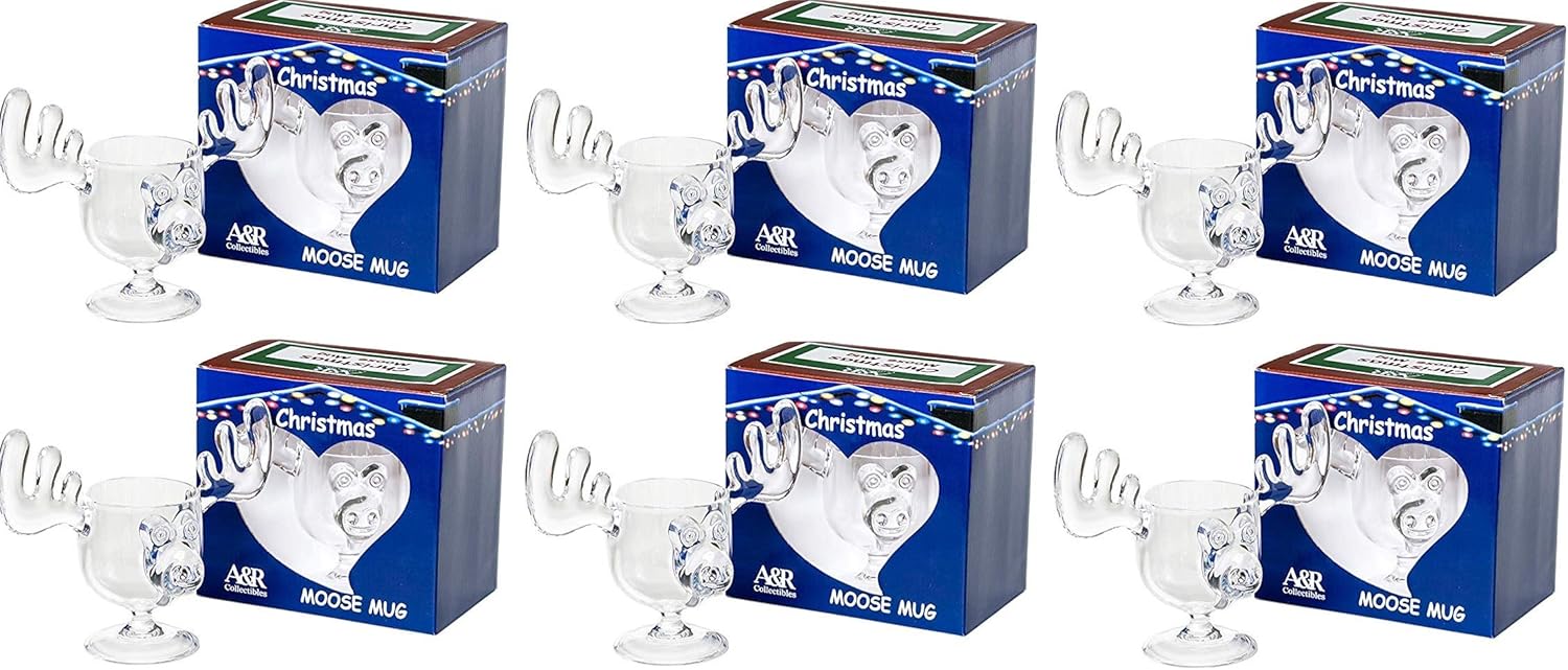 Christmas Eggnog Moose Mugs Gift Boxed Set of 6 Safer Than Glass