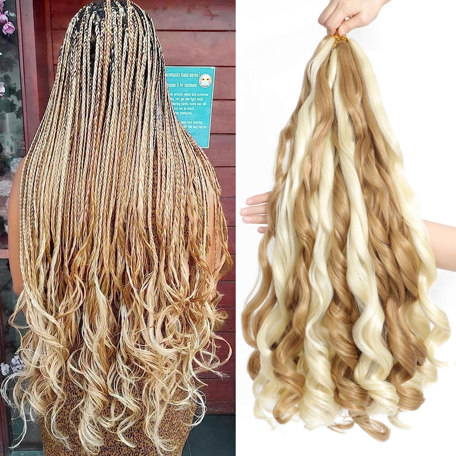 ZIYANGBABA French Curl Braiding Hair 22 Inch 8 Packs Curly Braiding Hair Pre Stretched Crochet Braids Curl Braiding hair extensions for braiding (27P613, 22 Inch (Pack of 8)) — image 1