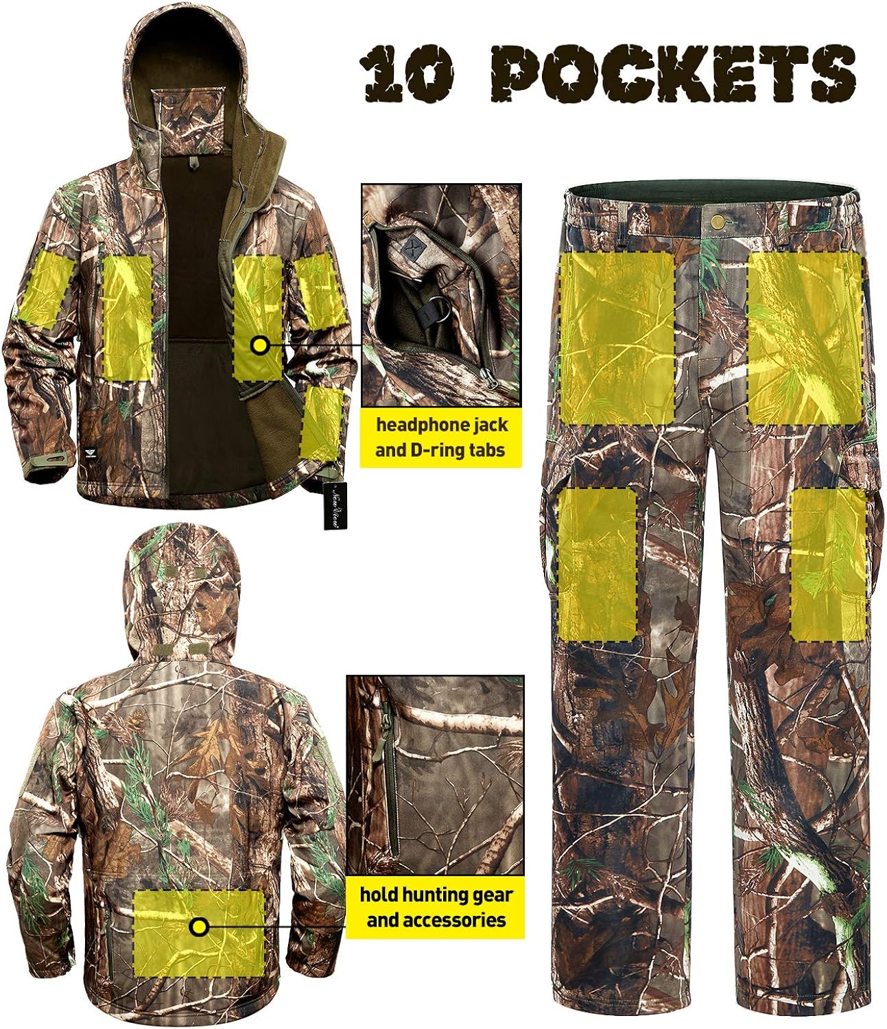 NEW VIEW 2020 Upgrade Hunting Clothes for Men, Silent Water Resistant Hunting Suits, Camo Hunting Camouflage Hooded Jacket, Hunting Pants : Clothing