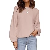 ZESICA Women's Crew Neck Long Lantern Sleeve Fall 2026 Casual Loose Ribbed Knit Solid Soft Pullover Sweater Tops