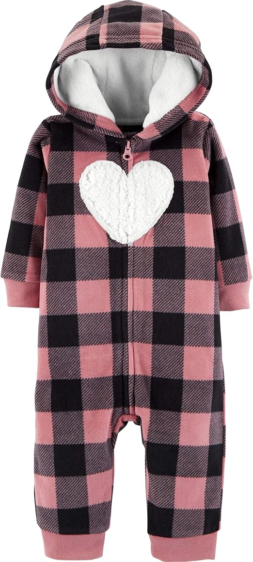 Carter's Baby Girls' One Piece Fleece Jumpsuit Pink Plaid Heart