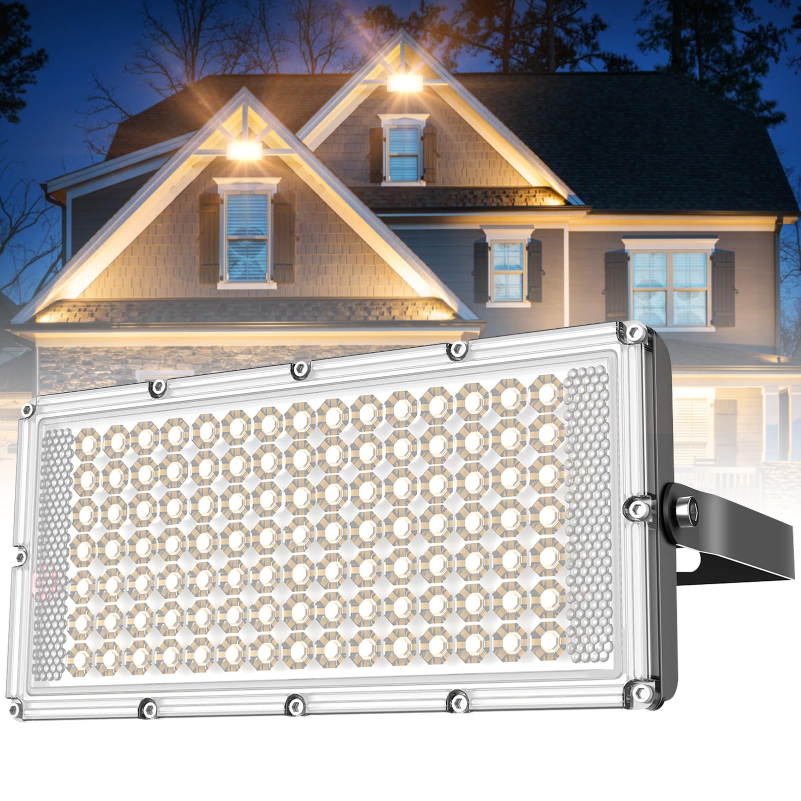 Viugreum 100W Outdoor LED Floodlight, IP66 Waterproof Spotlight Security Light, Super Bright 8000lm Worklight Wall Light for Yard, Garden, Garage, Hallway,3200K Warm White