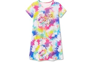 Topgal Teen/Little Girls Nightgown - Summer Short Sleeves Trendy Tie-Dye Butterfly Breakfast Nightdress Pajama Size 6-16