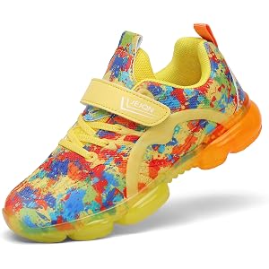 JEJQN Kids Running Shoes Boys Girls Breathable Sneakers Transparent Sole | Colorful Upper Design, Hook And Loop Closure, Easy