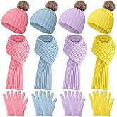 Liitrsh 4 Sets Kids Winter Hat Gloves Scarf Set Girls Boys Knit Hat Long Scarf Snow Gloves Outdoor for Toddler