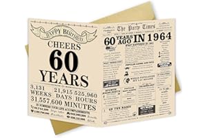 OJsensai Large Jumbo 60th Birthday Gifts for Women Men, Cool Sixty Years Old Bday Gift Ideas, Vintage Turning 60 Bday Gift Decoration for Husband Wife, Back In 1964 Birthday Card