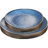 PLASTICPRO 24 Pieces Elegant Plastic Plates for Party Blue with Gold Rim Includes 7" inch and 10" inch Fancy Plastic Plates Disposable Dinnerware
