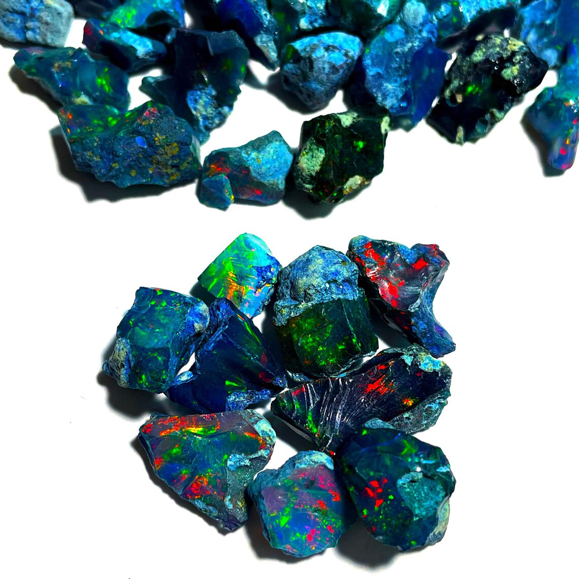 Black Opal Rough Gemstone AAAA+ Grade Certified 5 Pcs – Natural Ethiopian Welo Fire Opal Stone, Handpicked Multi-Color Flash Raw Opals for Jewelry Making, Tumbling and Healing
