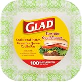 Glad Square Disposable Paper Plates, Green Victorian, 10 Inch, 100 Count | Sturdy dinnerware alternative, ideal for potlucks and casual entertaining, stackable storage, no washing needed