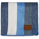 QISU Alpaca Wool Blanket Throw | Large, Beautiful, Warm, Stripe | 85 x 65 inches | Ultra-Soft, Hypoallergenic and Breathable | Non-Itchy or Scratchy Fabric (Blue White Stripe), Queen