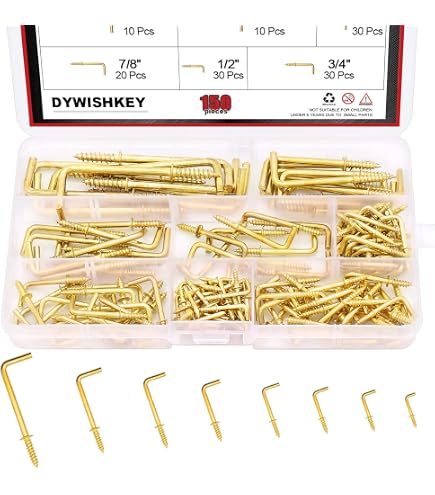 Glarks 125pcs M2.4/M2.5/M2.8/M3.4/M3.7/M3.8/M4.7 Silver L Shaped Screw in Hooks kit, Carbon Steel Right-Angle Hooks, Zinc Plated Square Bend Self-Tapping Hook for Cups,Lights and Utensils
