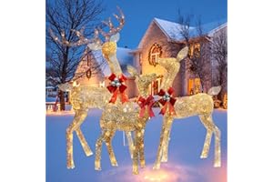 CINIQY 4.6FT Outdoor Christmas Decorations Deer Family Set - 3 Piece Lighted Christmas Reindeer - Weather Proof Reindeer Home Yard Decoration with 240 Warm White LED Lights,Ground Stakes, Zip Ties