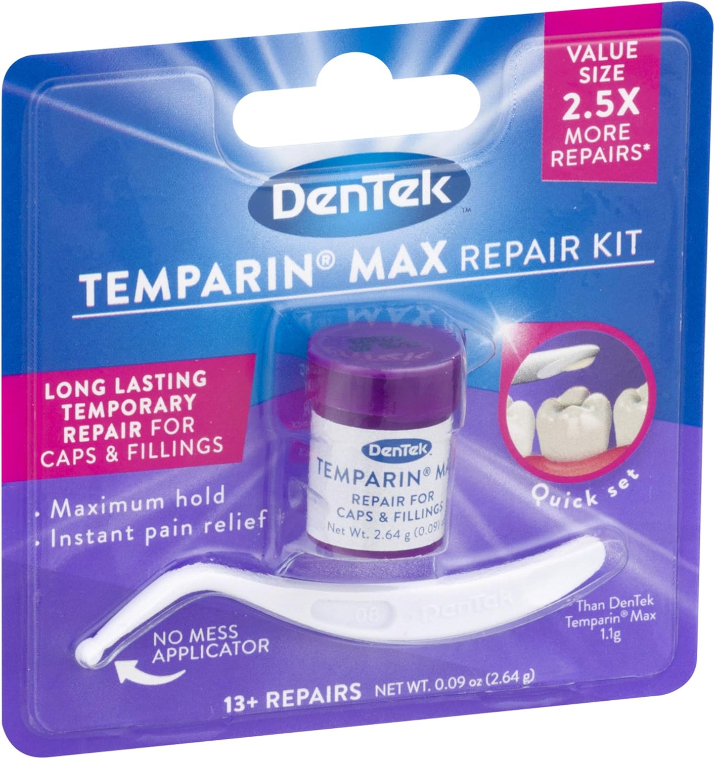 Dentek Temparin Max Repair Kit for Caps, Crowns, Fillings 0.09 oz (Pack of 3): Health & Personal Care