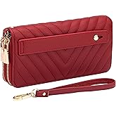 B BRENTANO Vegan Leather Double Zipper Pocket Wallet with Grip Hand Strap (Red)